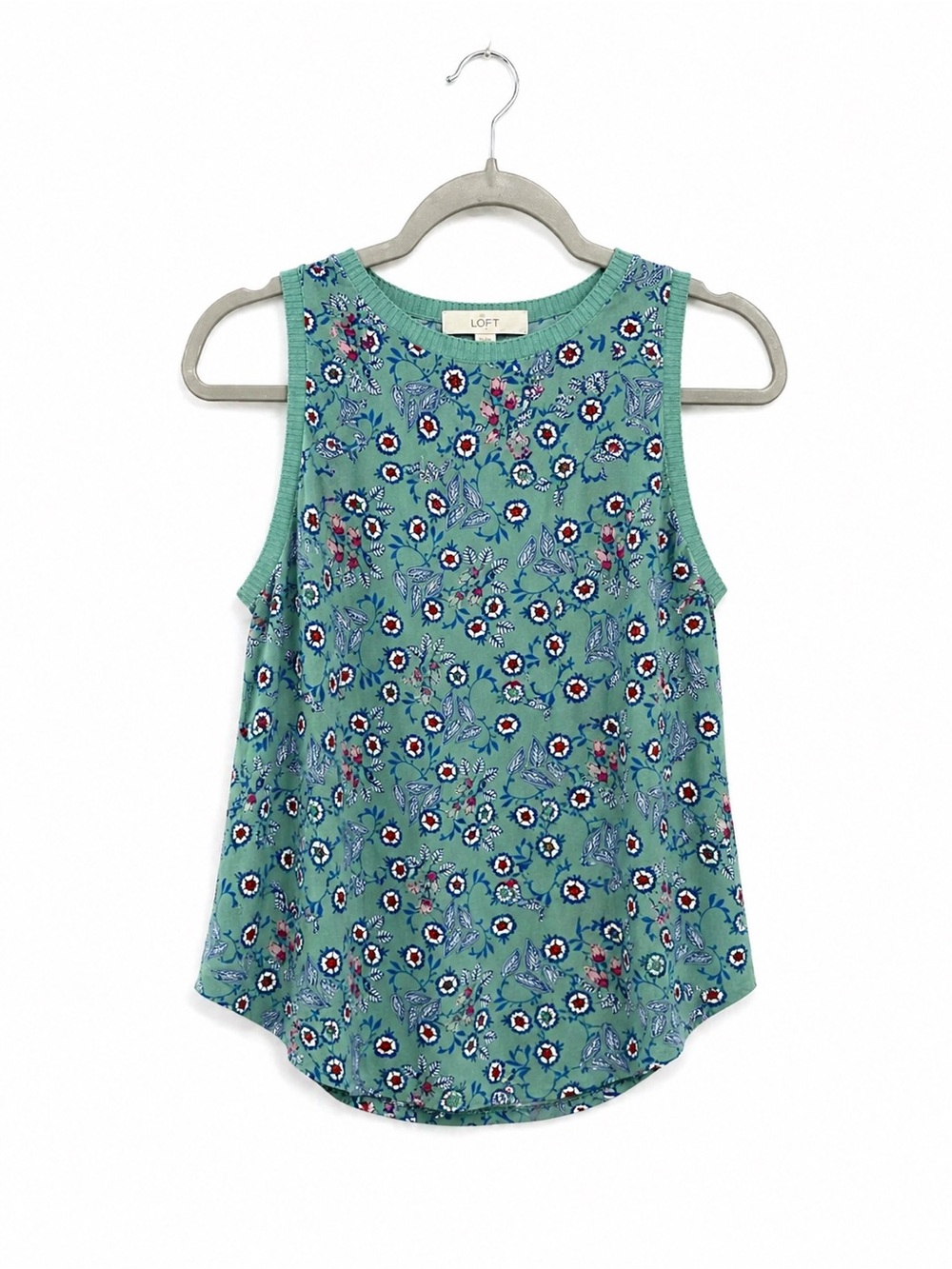 LOFT Floral Tank Top Size Small Green Sleeveless Flowy Lightweight Blouse